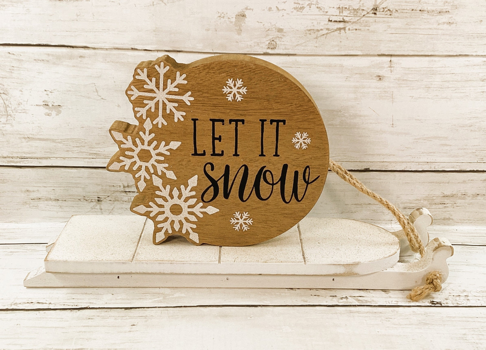 AGD Christmas Decor - Farmhouse Let It Snow Snowflake Sled 4pc Set