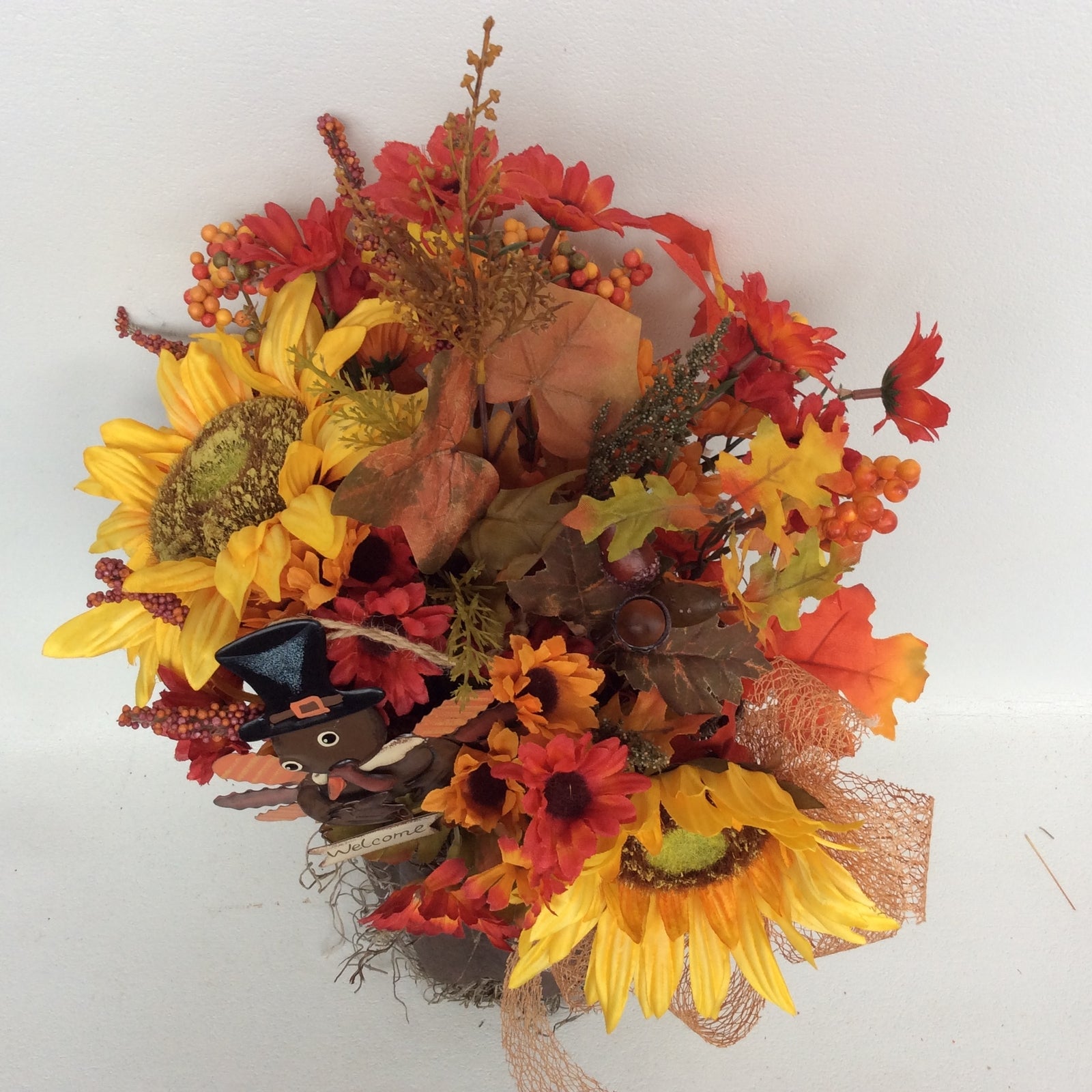 AGD Fall Decor - Football Turkey Pumpkin Filled Artificial Floral Display