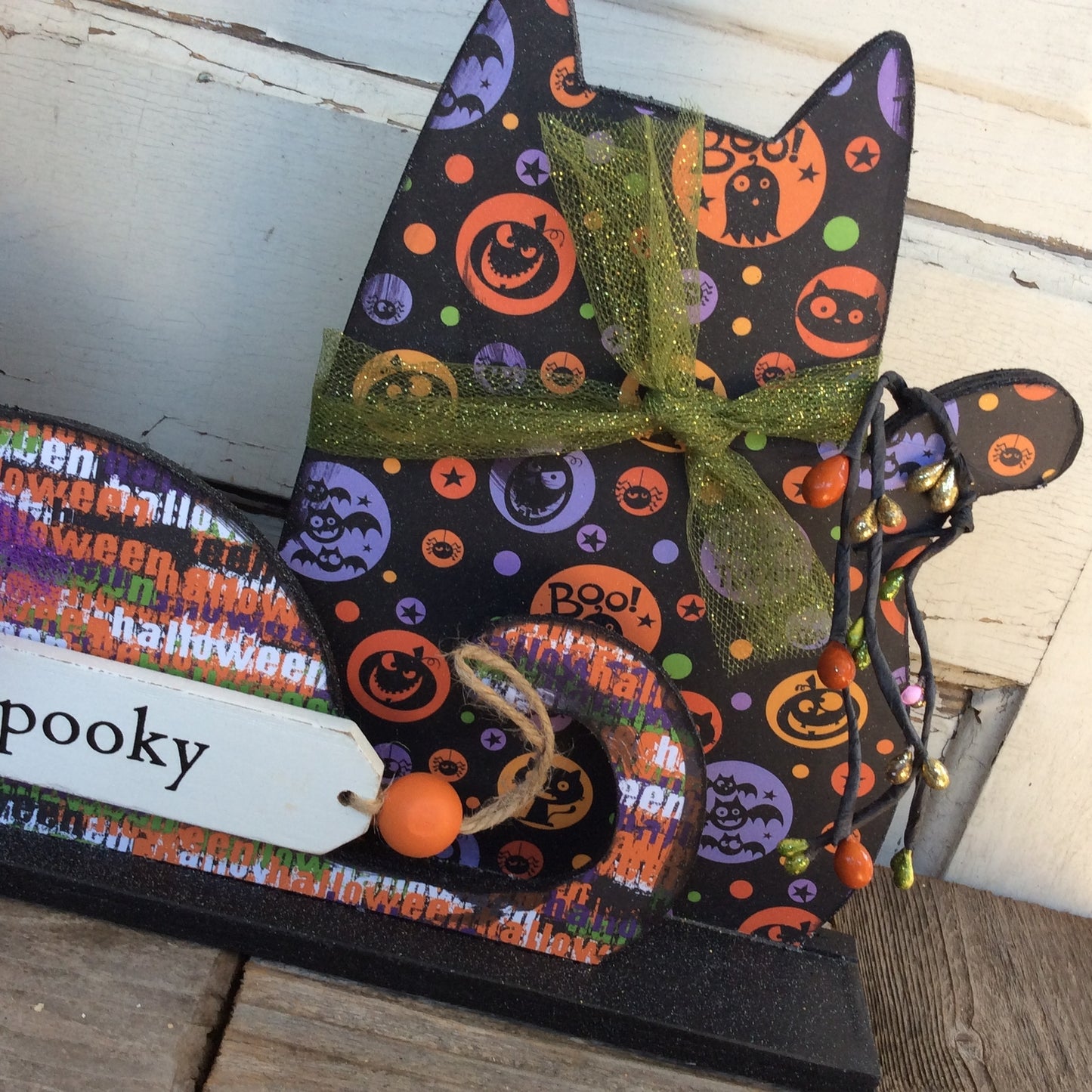 AGD Halloween Decor - Modern Prim Wood Trio Cat Tabletop Decor