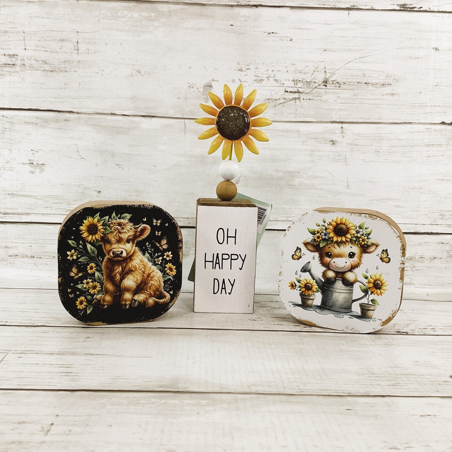 AGD Spring Decor - Sunflower Oh Happy Day Highland Cow Tier Tray 3pc