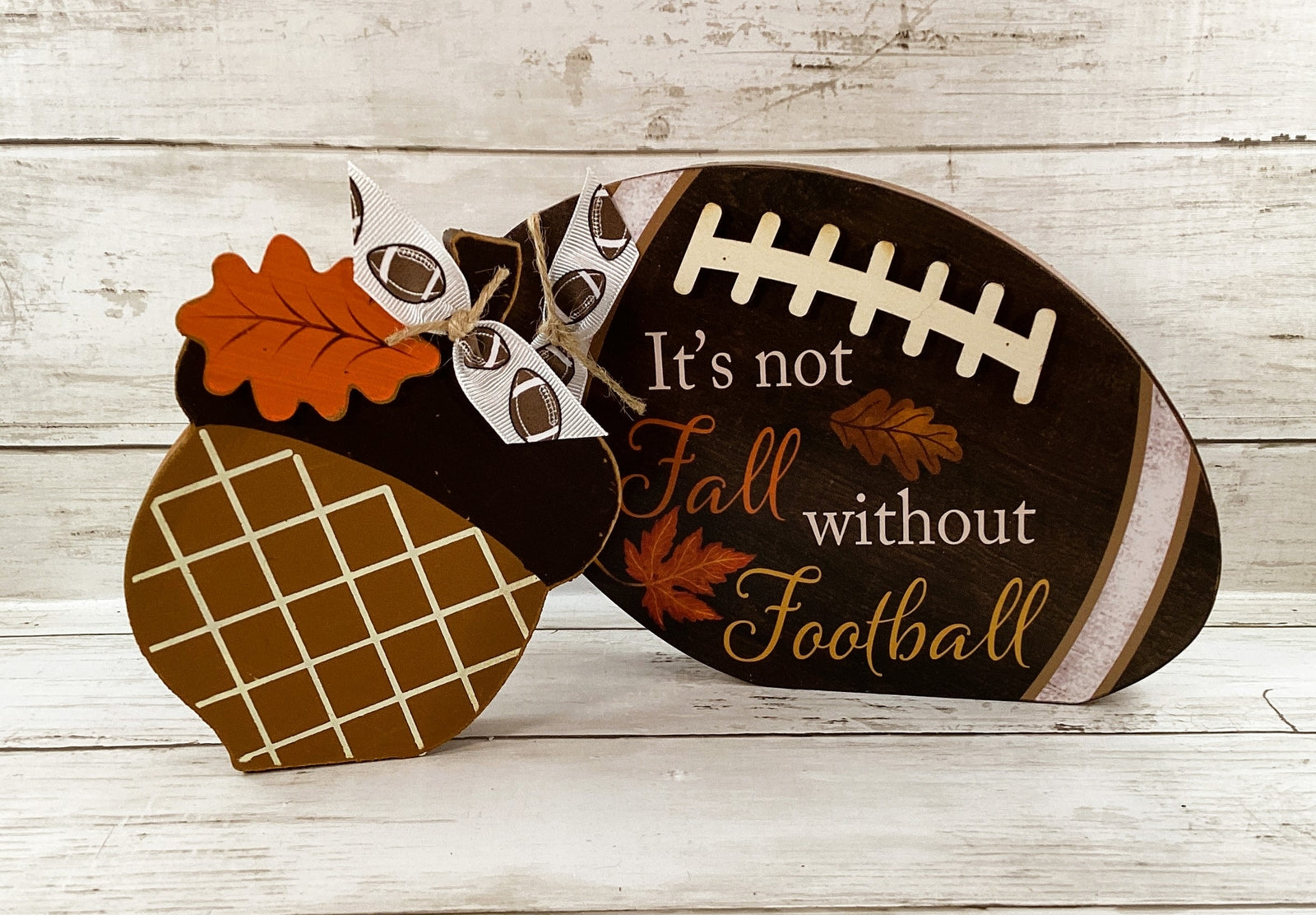 AGD Fall Decor - Not Fall Without Football Acorn Wood Sitters 2pc Set