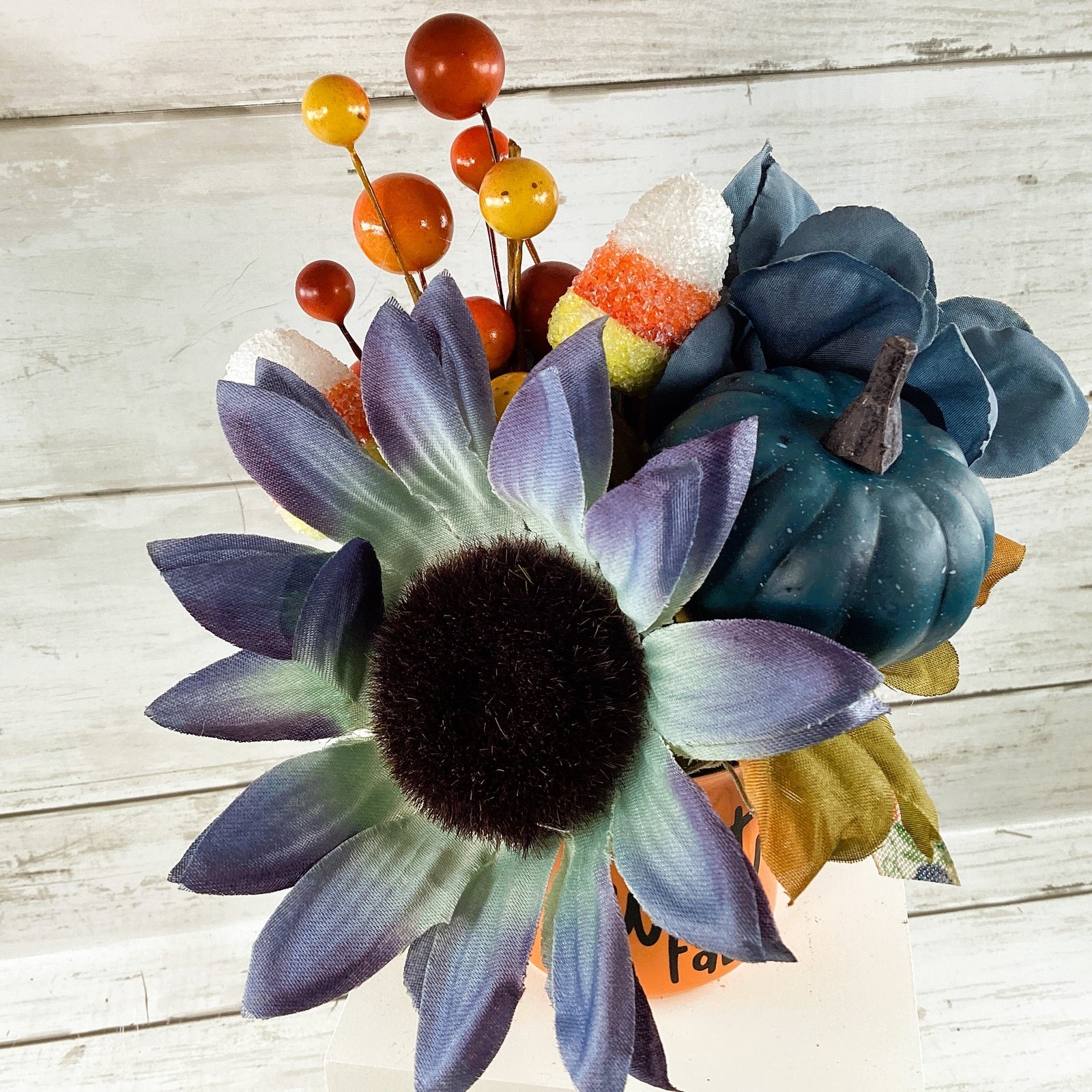 AGD Fall Decor - Small Espresso Coffee Cup Blue Sunflower Floral Display