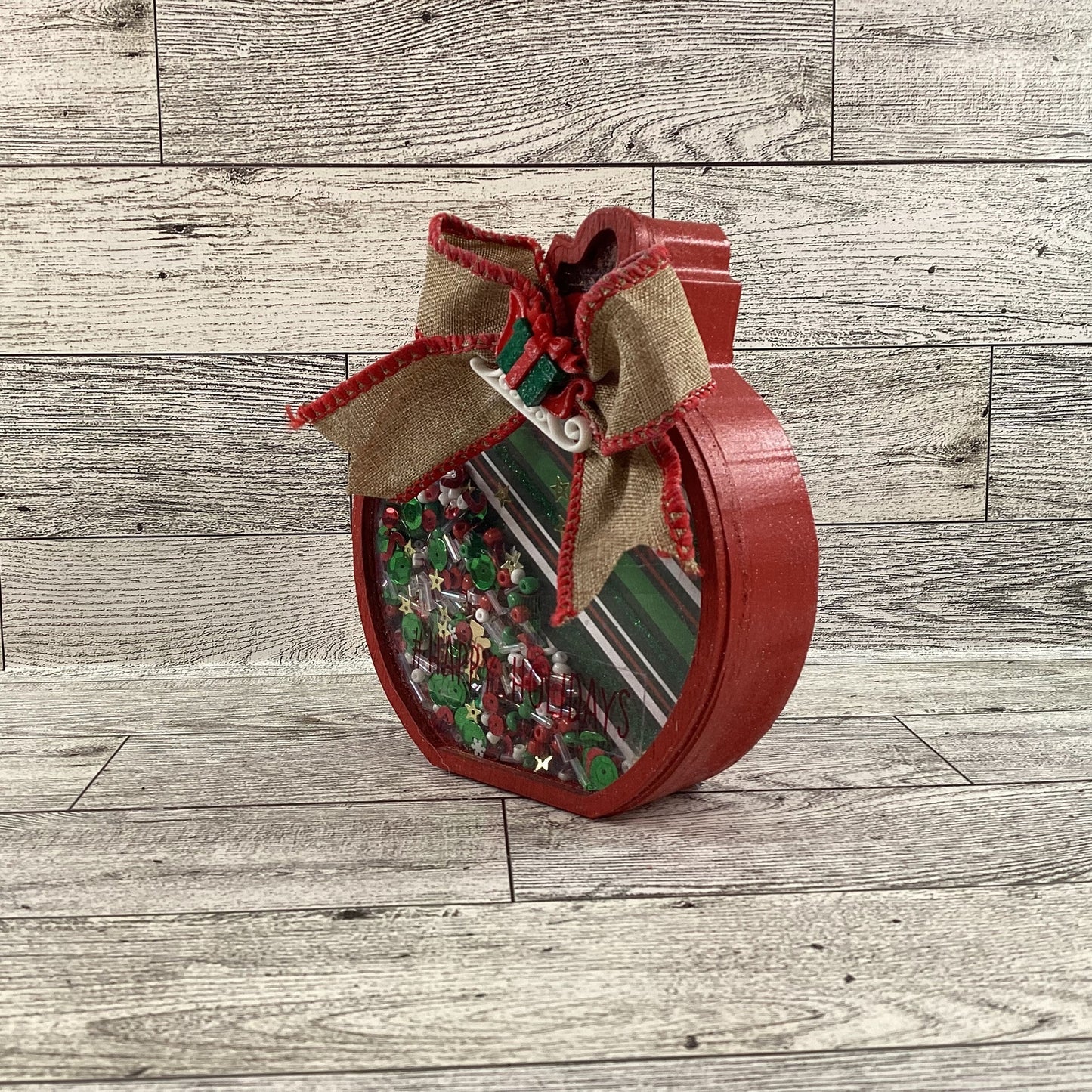 AGD Christmas Decor - Ornament Sled Chunky Wood Dry Snow Shaker