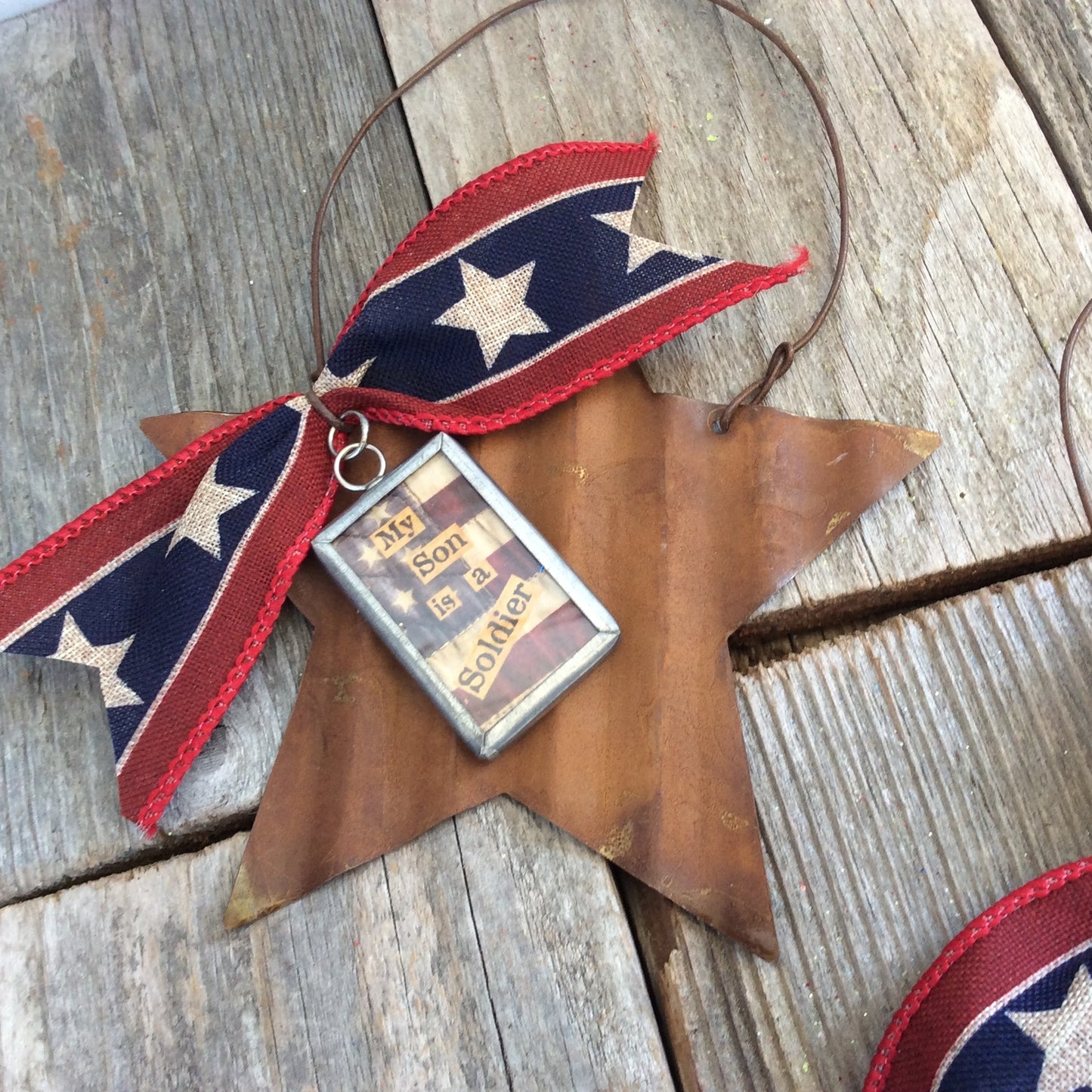 AGD Patriotic Decor - Son Soldier Rusty Star Ornament 2pc.