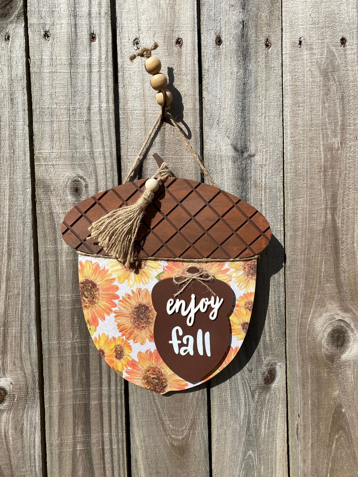 AGD Fall Decor - Sunflower Acorn Prim Wood Hanging Door Wall Sign