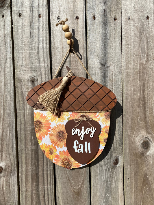 AGD Fall Decor - Sunflower Acorn Prim Wood Hanging Door Wall Sign
