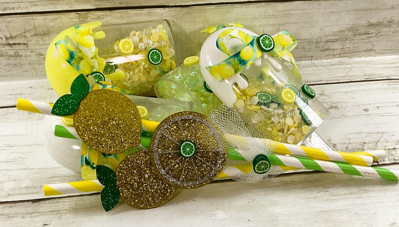 AGD Summer Decor - Lemon Lime Straw Popsicle Shaker 5pc Tier Tray Set