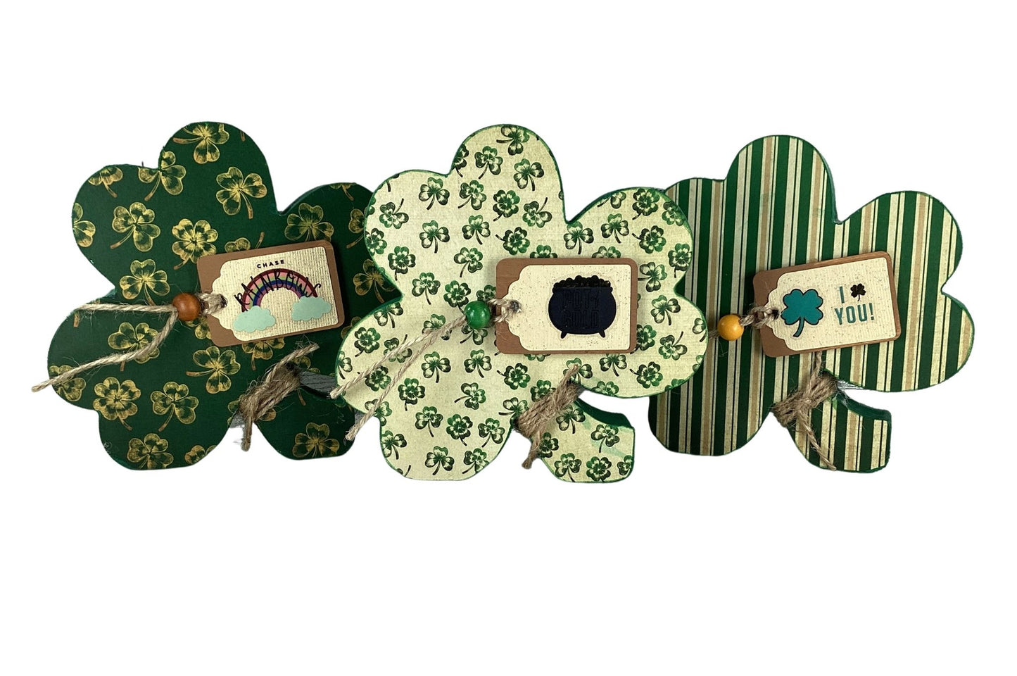 AGD Saint Patrick Decor - Chunky Wood Shamrock Sitter 3pc Set