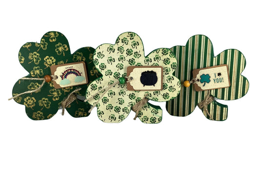 AGD Saint Patrick Decor - Chunky Wood Shamrock Sitter 3pc Set