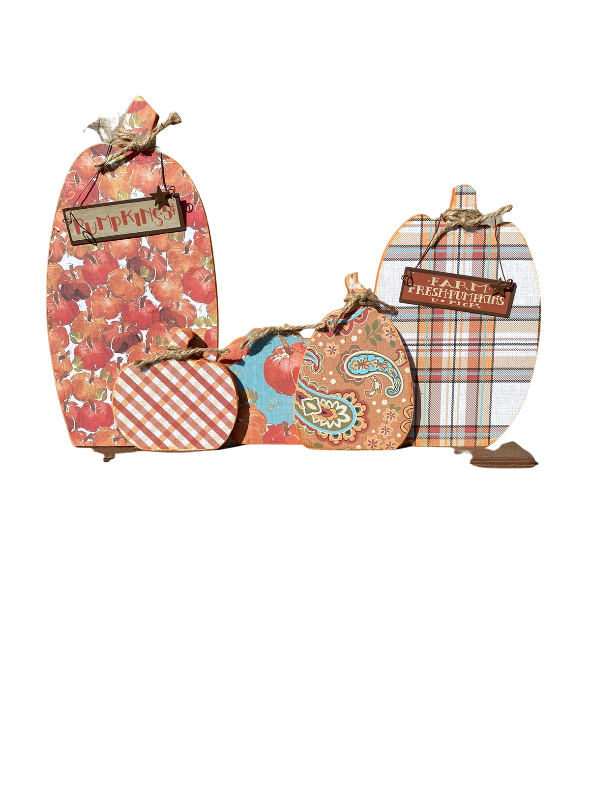 AGD Fall Decor - Harvest Plaid Pumpkins Prim Wood Tabletop Decor