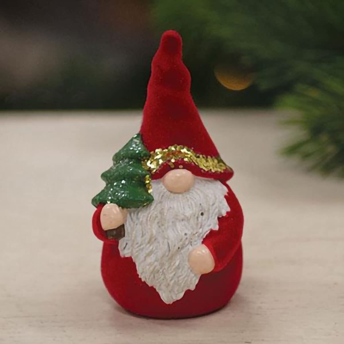 CWI Christmas Craft Decor - Small Resin Santa Claus Gnome with Tree