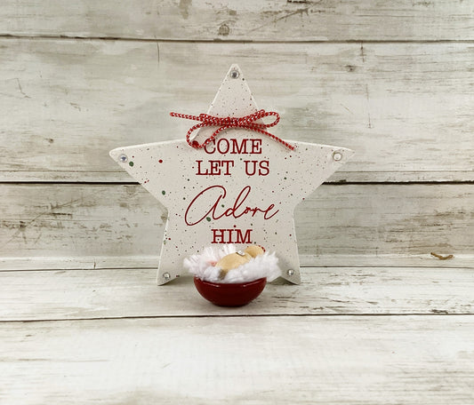 AGD Christmas Decor - Nativity Chunky Adore Him Star Baby Jesus Peg Doll 2pc