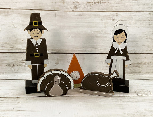 Adams Fall Decor - Small Fairy Garden Pilgrim Turkey Pie Slice 5pc Set