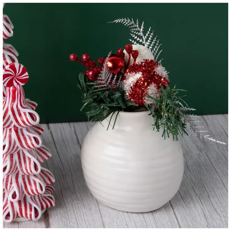 HL Christmas Craft Supply - Red White Peppermint Pine Pick 10pc