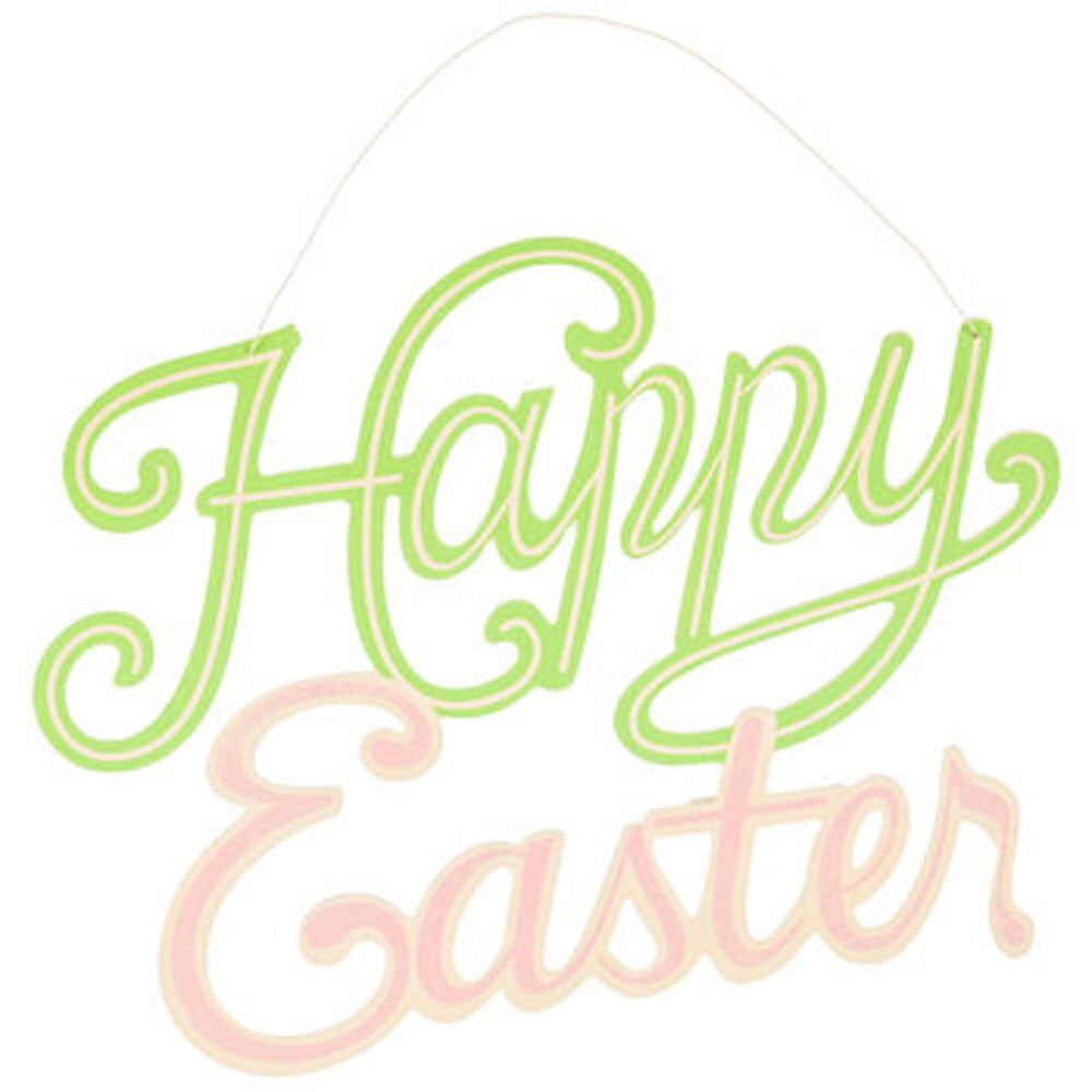 HL Easter Decor - X-Large Pink and Green Happy Easter Die Cut Sign Wreath