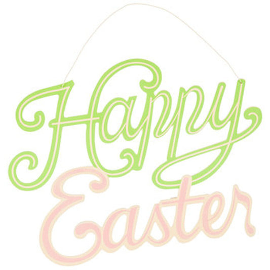 HL Easter Decor - X-Large Pink and Green Happy Easter Die Cut Sign Wreath