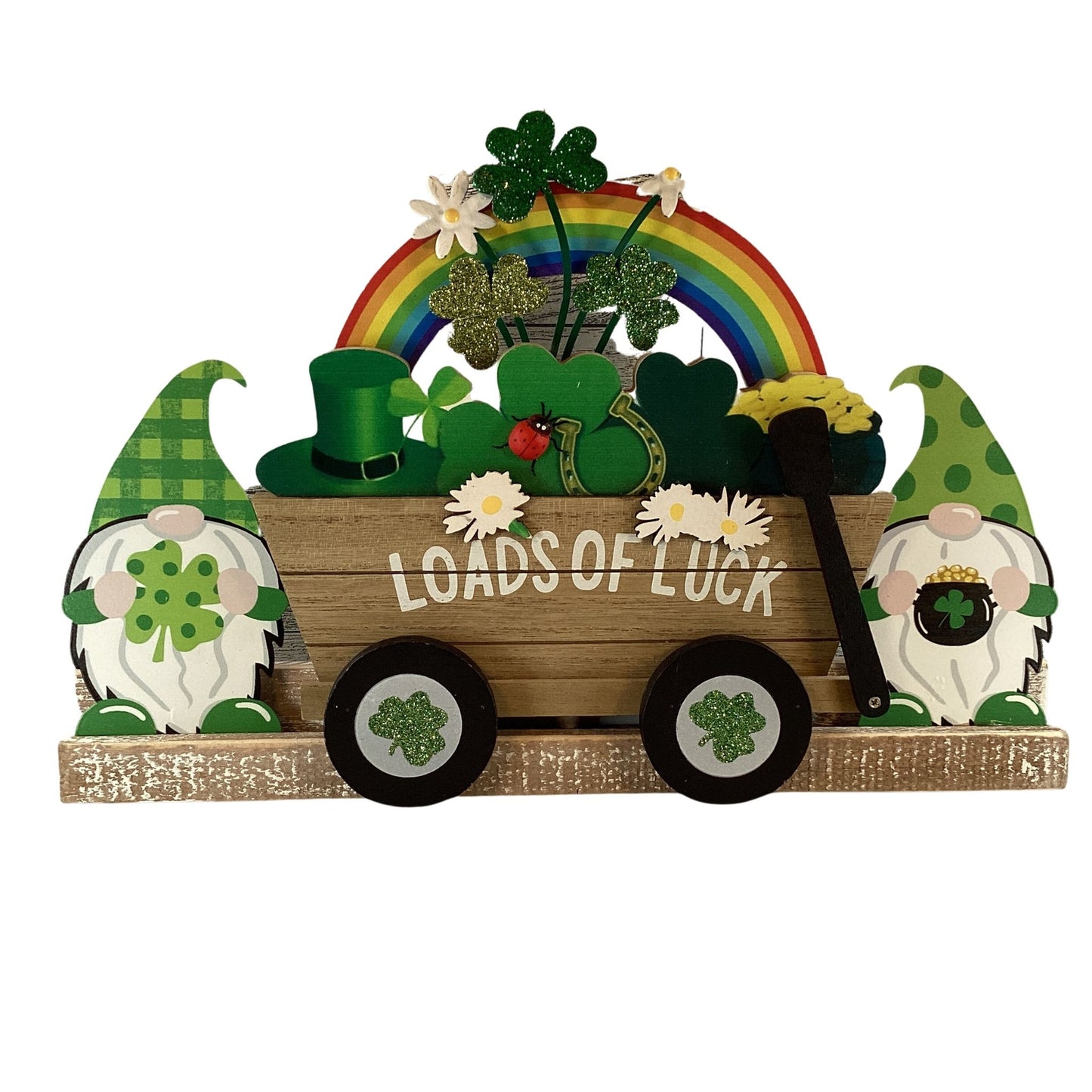 AGD  St Patrick's Decor  – Gnome Rainbow Loads Luck Wagon Display