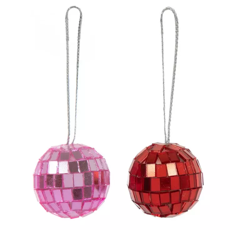 HL Valentines Decor - Red Pink Disco Ball Mini Ornaments 12pc