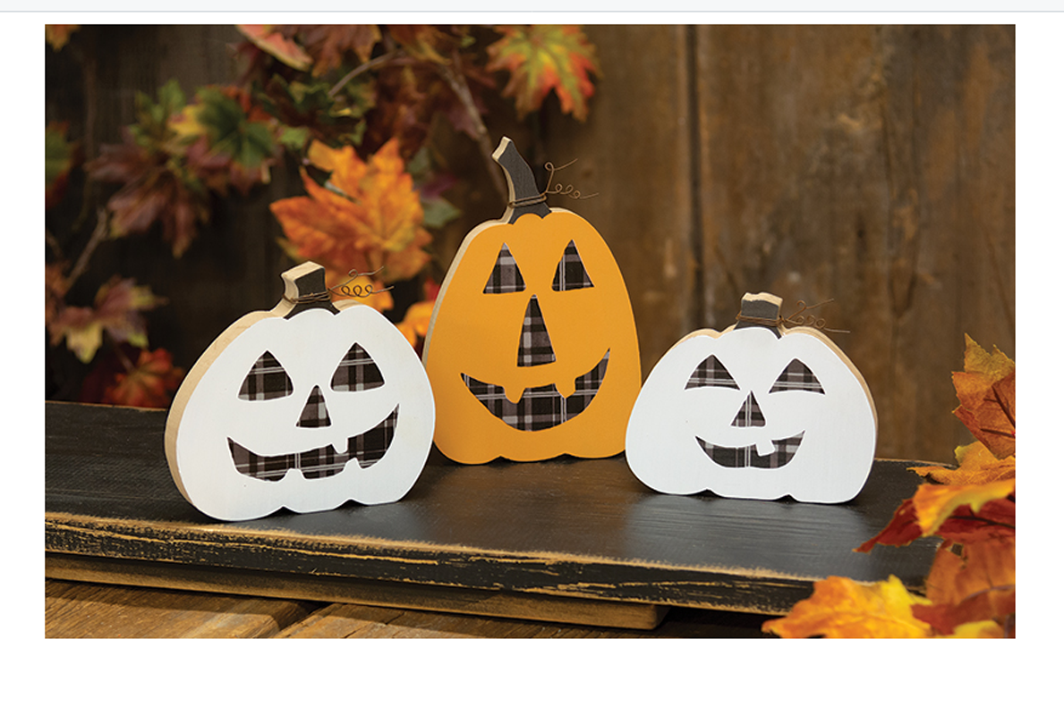 CWI Halloween Decor - Black White Orange Prim Reversible Pumpkin 3pc Set