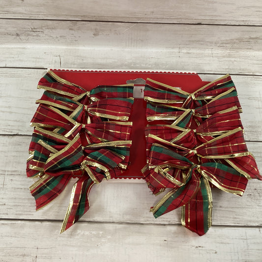 WM Christmas Decor - Small Ribbon Fabric Bows Traditional Plaid 10pc
