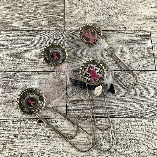 AGD Cancer Support - Pink Ribbon Bottlecap Bookmarks 4pc Set