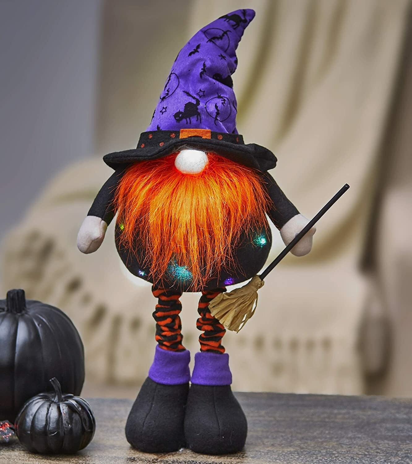 LC Halloween Decor - Lighted Large Standing Witch Gnome Plush Greeter
