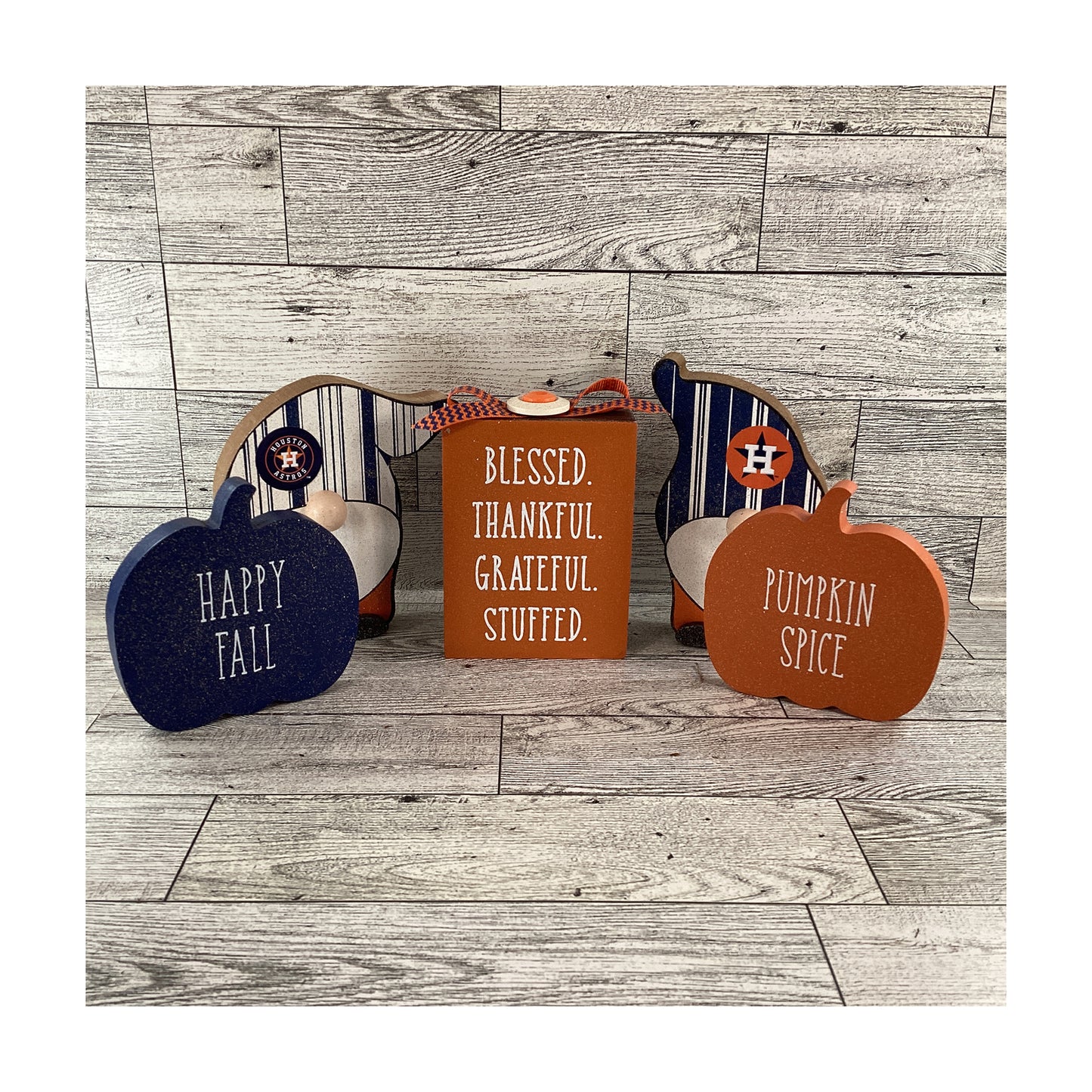 AGD Fall Decor -  Fall Baseball Gnomes Pumpkins Sign 5pc Set