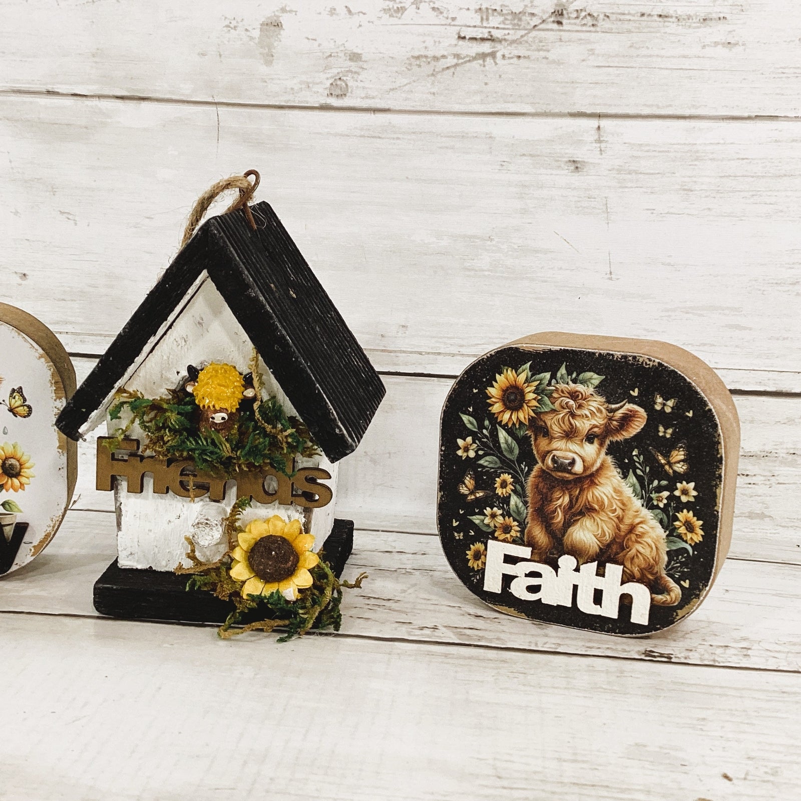 AGD Spring Decor - Sunflower Bird House Highland Cow Tier Tray 3pc