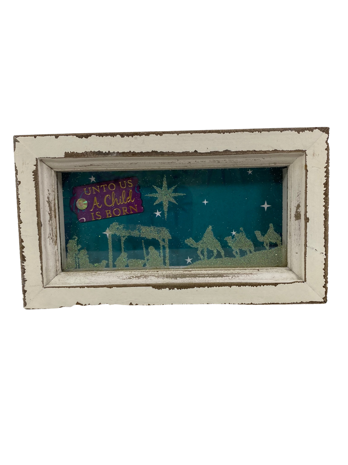 AGD Christmas Decor - A Child Is Born Nativity Silhouette Scene Inset Box Sign