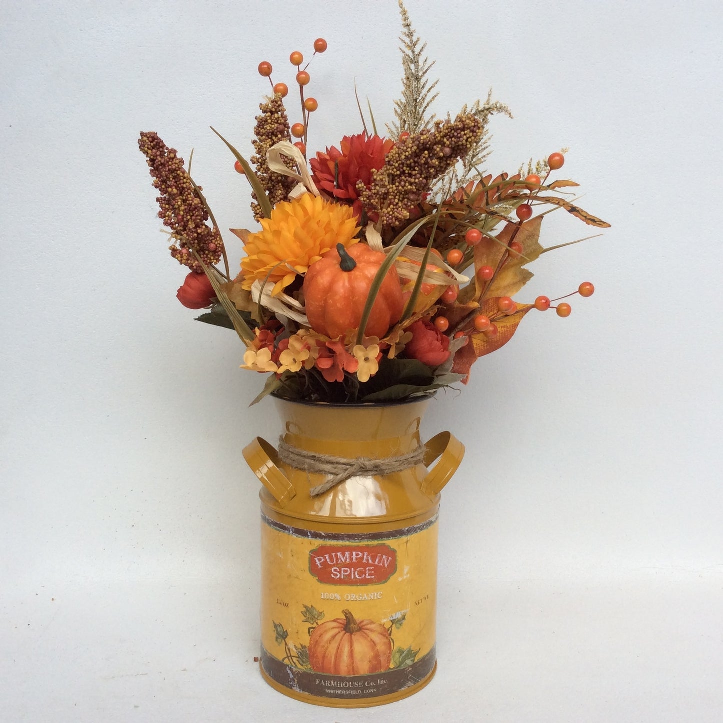 AGD Fall Decor - Pumpkin Spice Milk Can Filled Artificial Floral Display