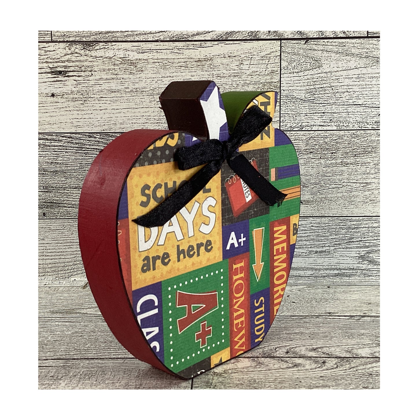 AGD Teacher Gift Decor - Love My Teacher Sign Chunky Wood Apple 2pc Set