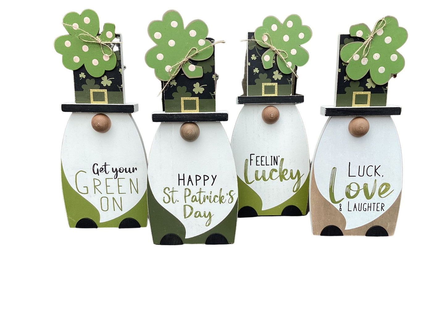 AGD St Patricks Decor - Irish Leprechaun Gnome Easel back Signs 4pc