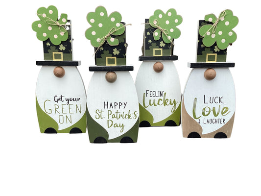 AGD St Patricks Decor - Irish Leprechaun Gnome Easel back Signs 4pc