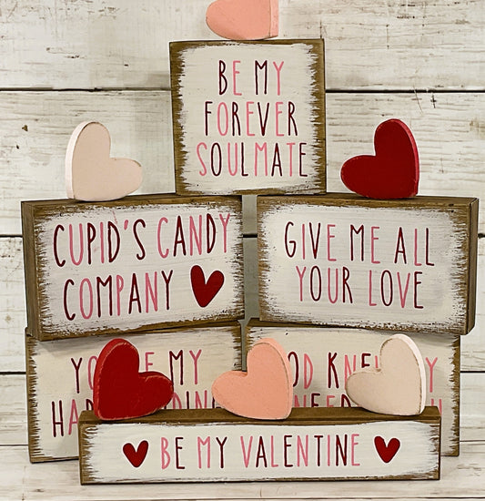 CP Valentines St Patricks Decor - Reversible Block Signs with Wood Charms
