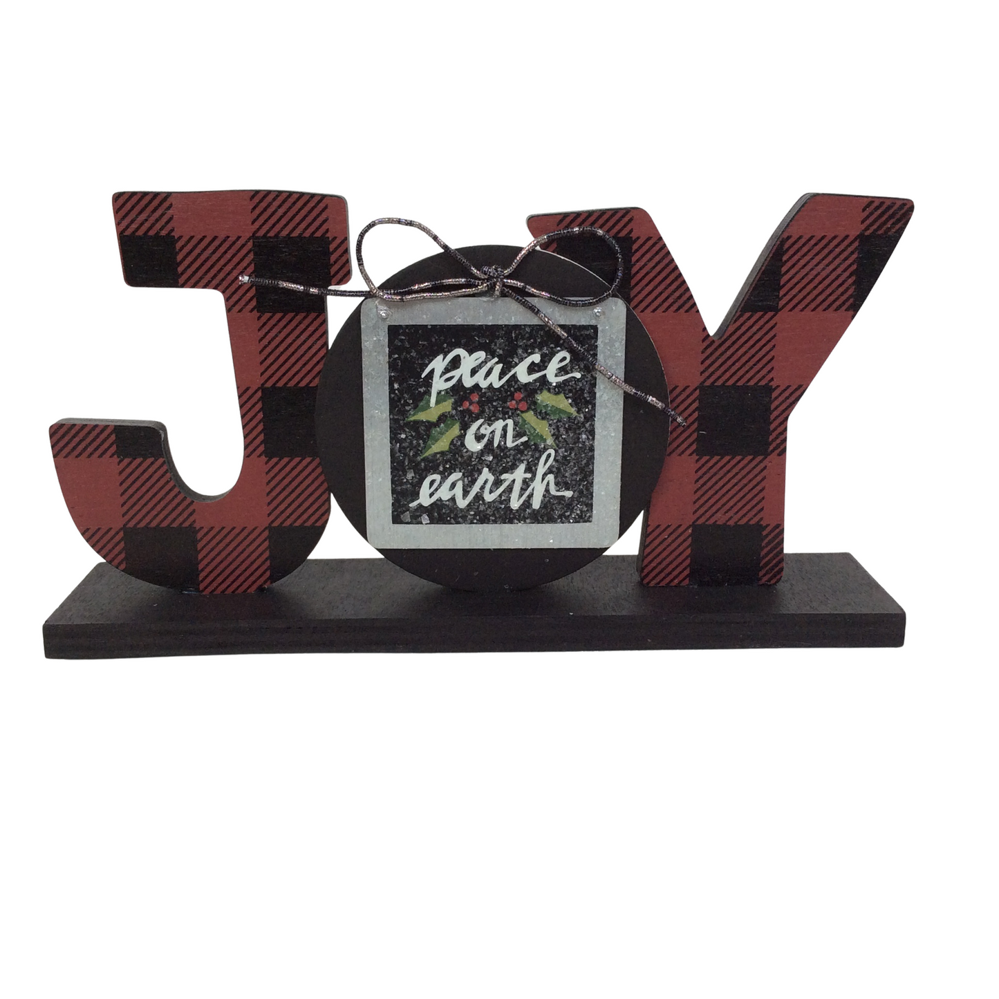 AGD Christmas Decor - Buffalo Check Plaid Joy Peace Tabletop Sign