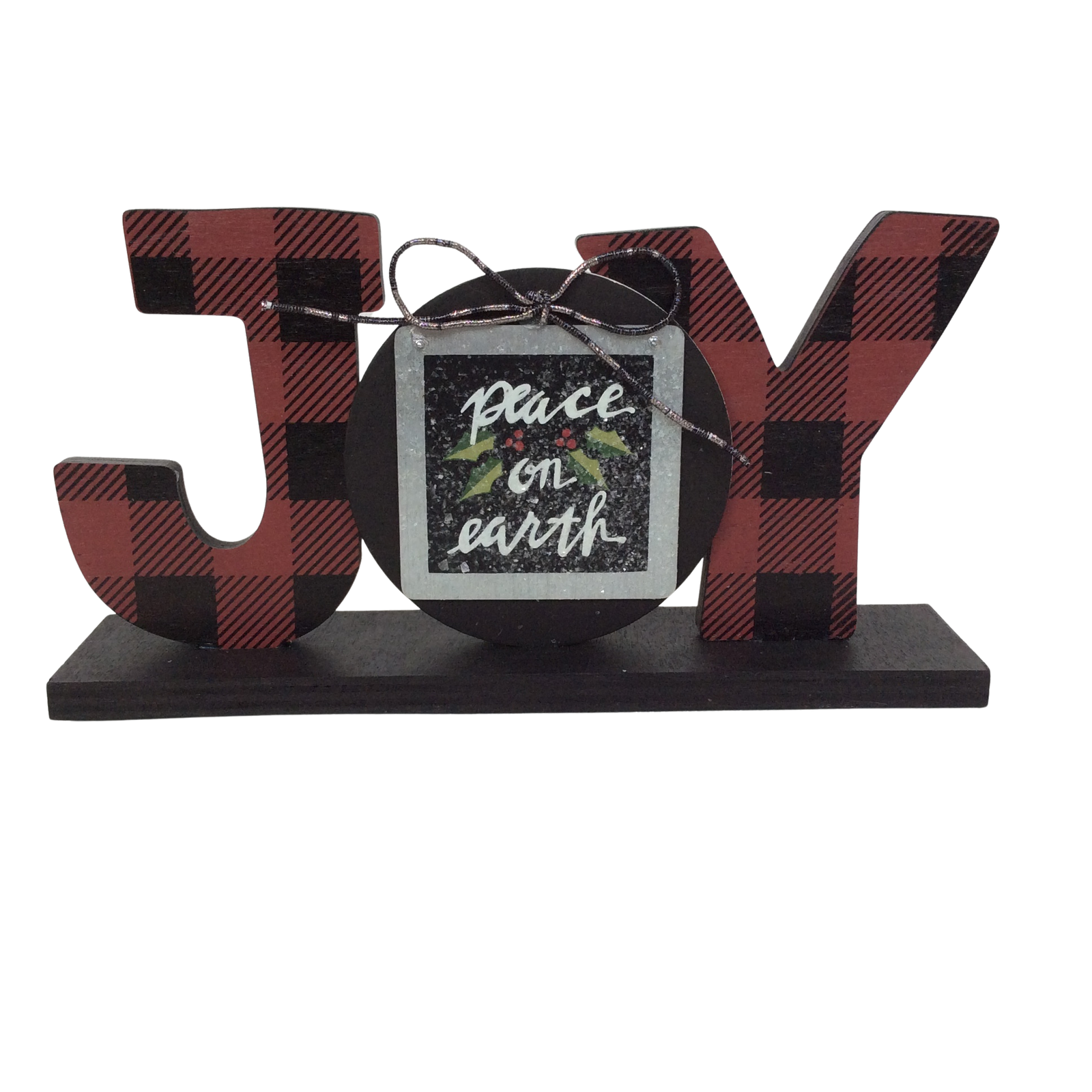 AGD Christmas Decor - Buffalo Check Plaid Joy Peace Tabletop Sign