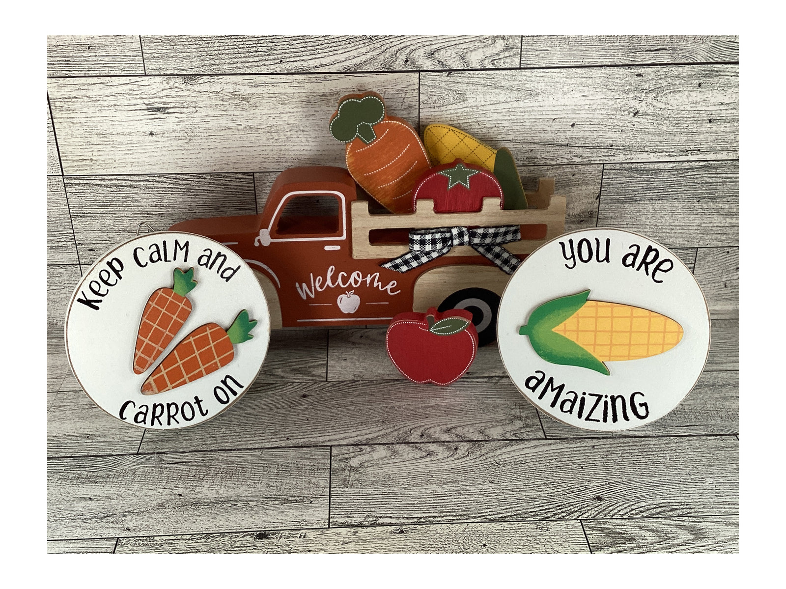 AGD Fall Decor - Welcome Chunky Wood Truck Corn Carrot Tier Tray