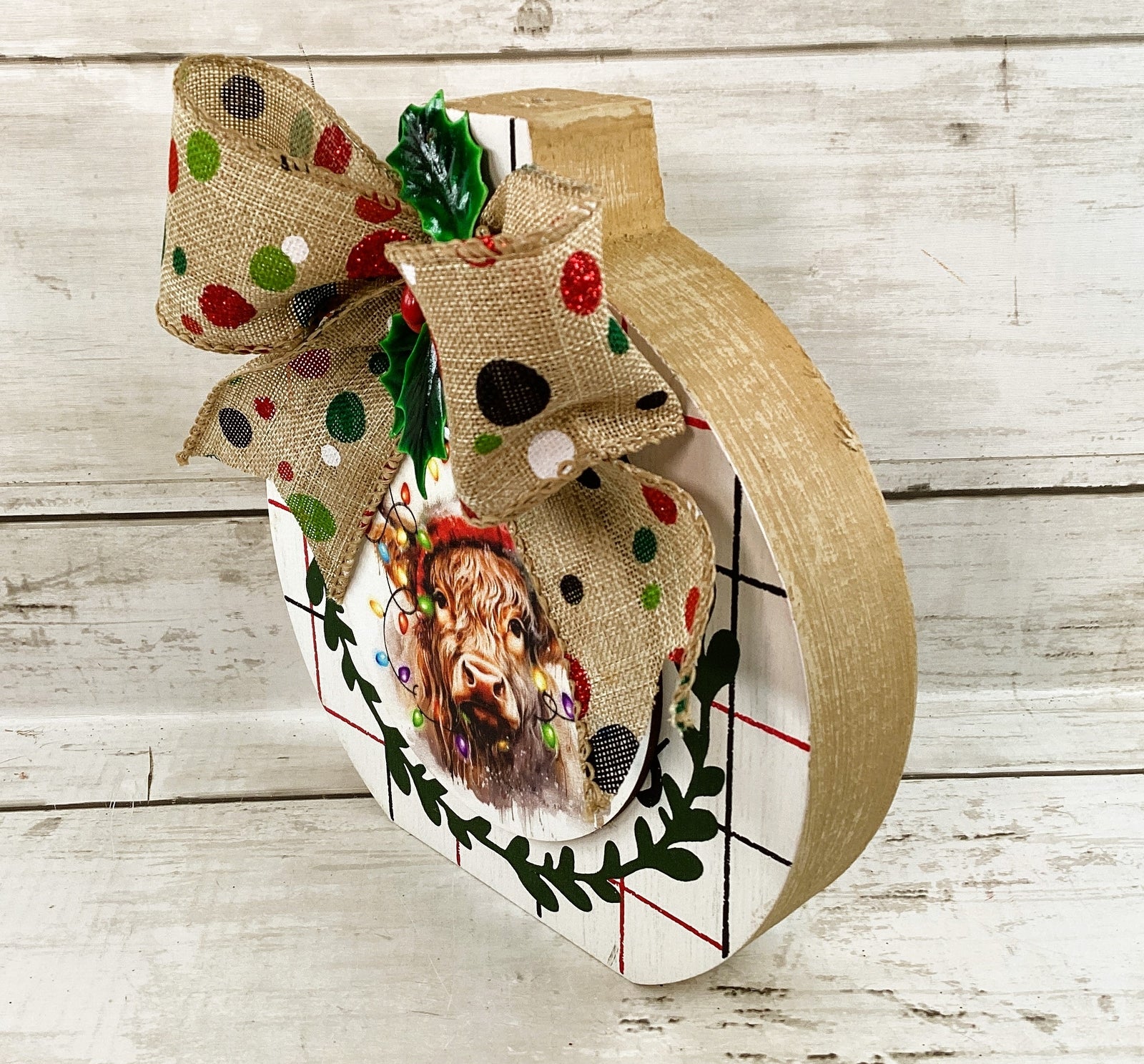 AGD Christmas Decor - Highland Cow Wood Chunky Wood Bulb Sitter