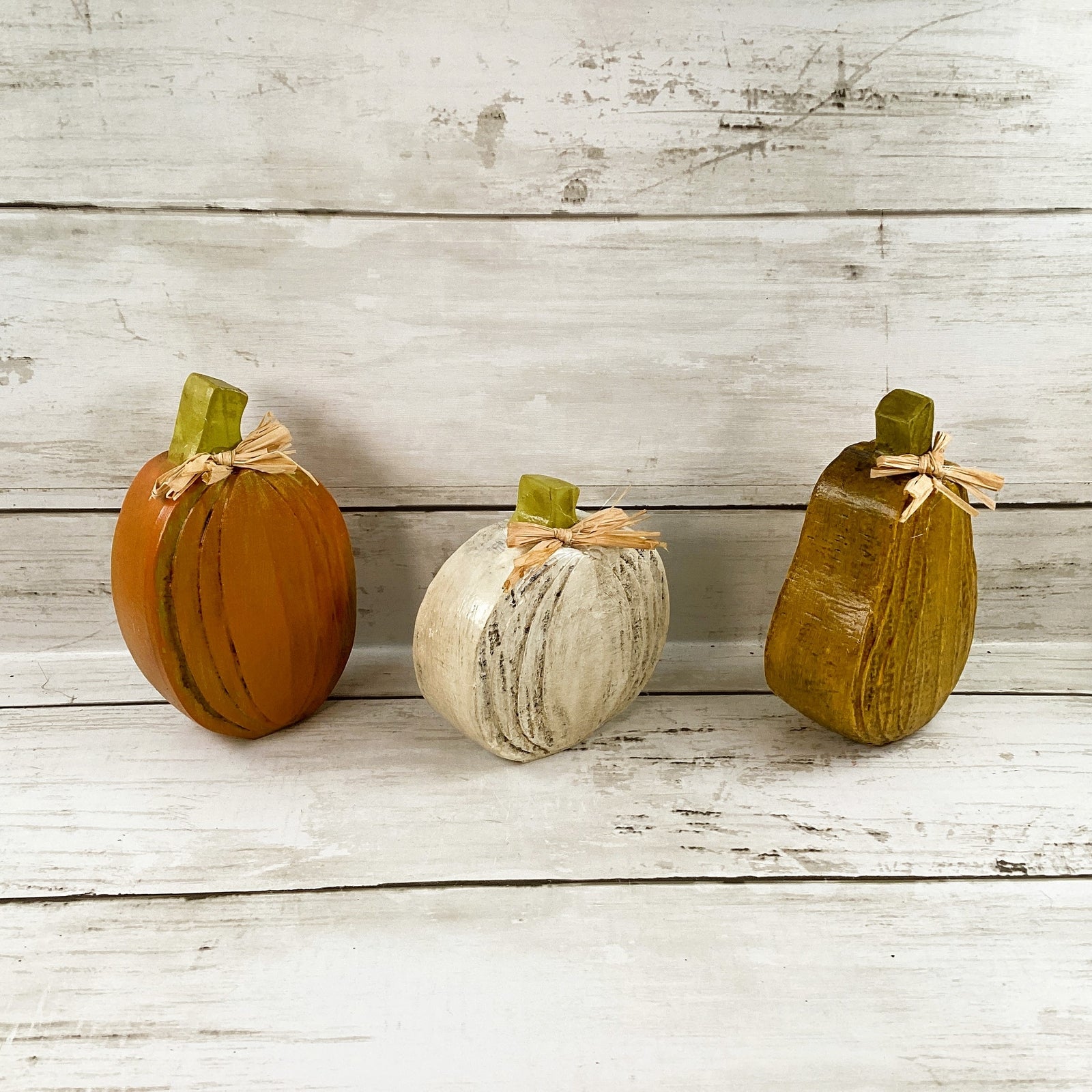 Fall Decor - Resin Orange White Yellow Farmhouse Pumpkins 3pc