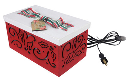 Youngs Christmas Decor - Red Lighted Laser Present Gift Box