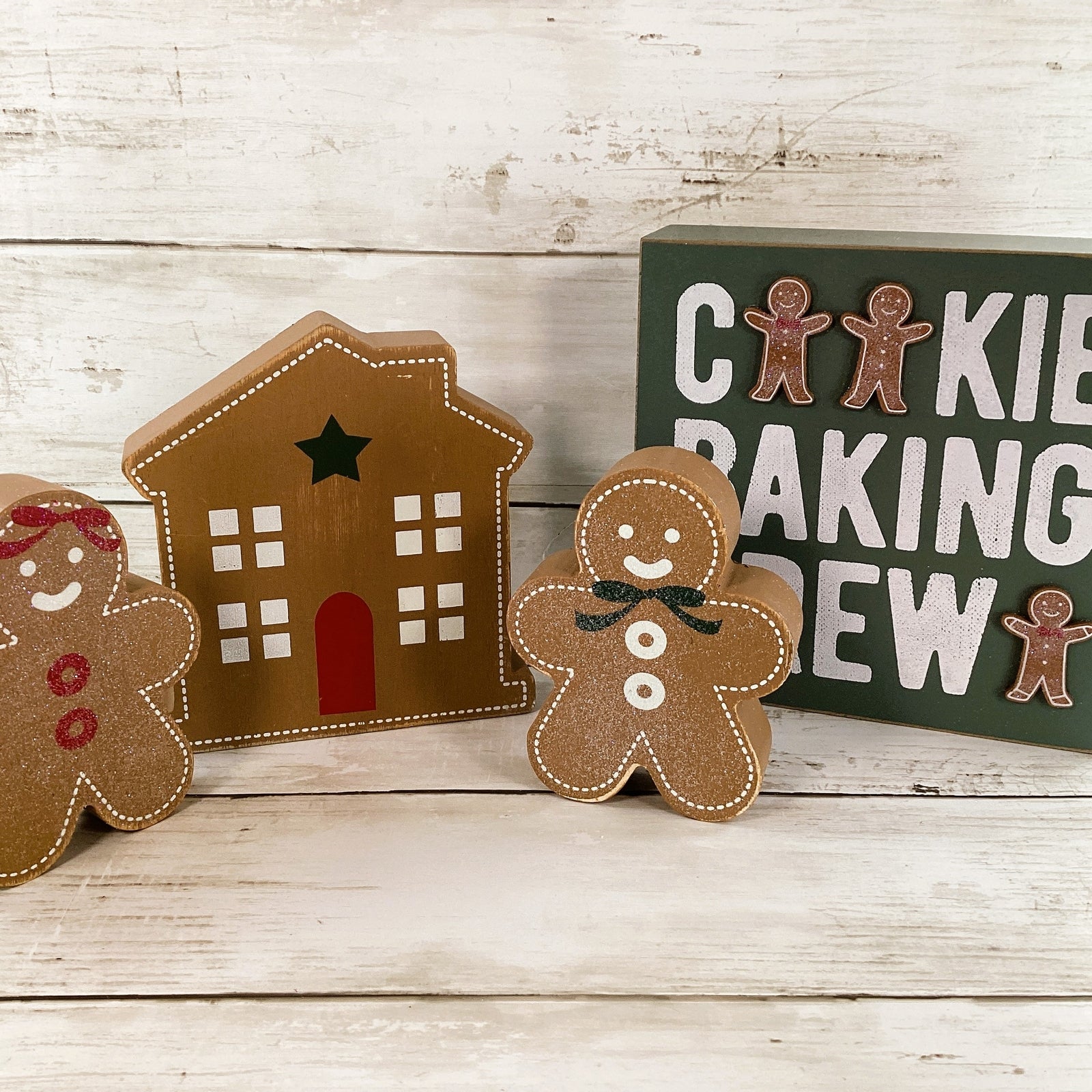 Christmas Decor Boy Girl Gingerbread Cookie Baking Crew Tier Tray