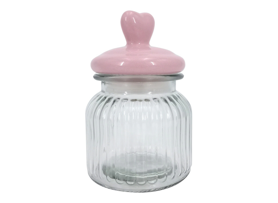DT Valentines Decor - Small Ceramic Heart Lid and Glass Candy Jar