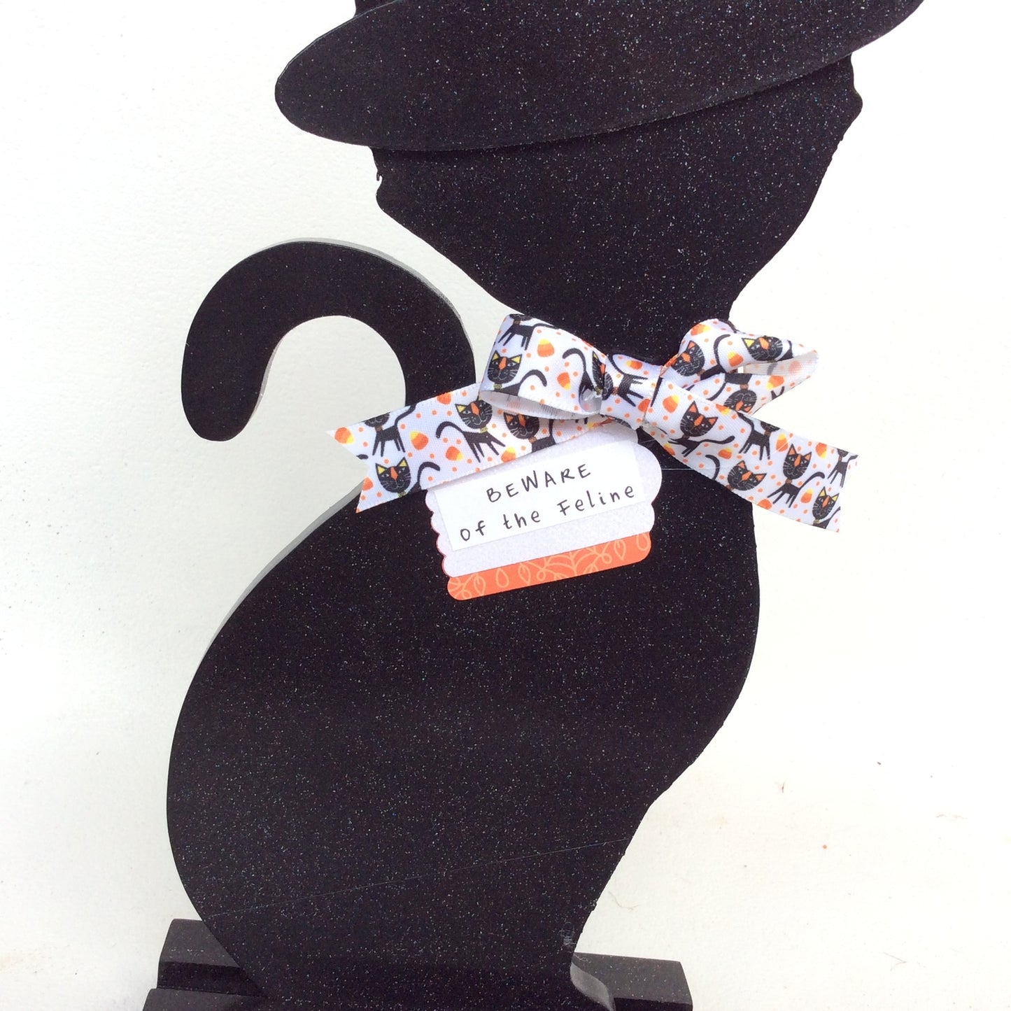 AGD Halloween Decor - Black Cat Wood Beware Feline Tabletop Display