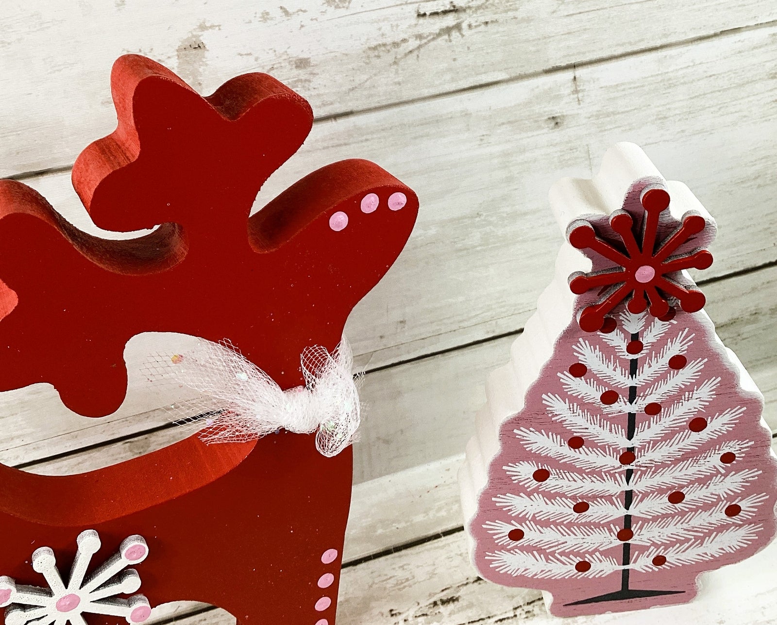 AGD Christmas Decor - Pink Red Mid Century Tree LG Reindeer Display 2pc