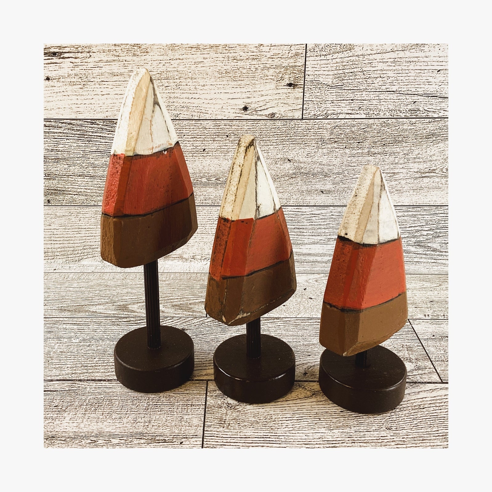 AGD Fall Decor - Small Wood Prim Candy Corn Trees 6pc Set