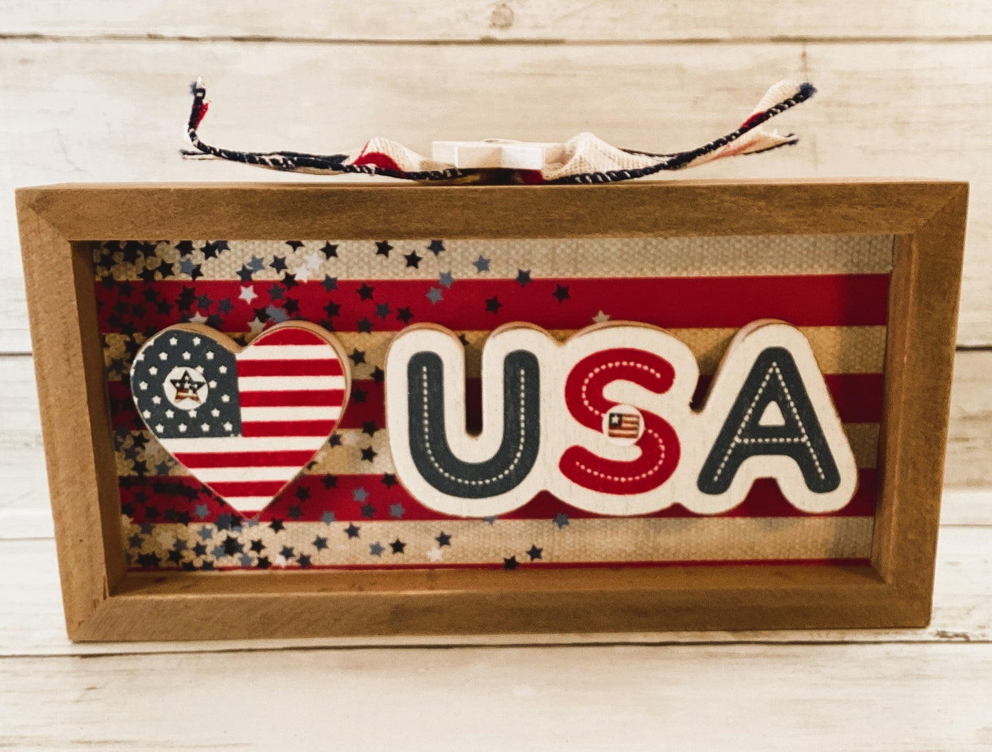 AGD Patriotic Decor - July 4th Love USA Flag Star Inset Box Sign