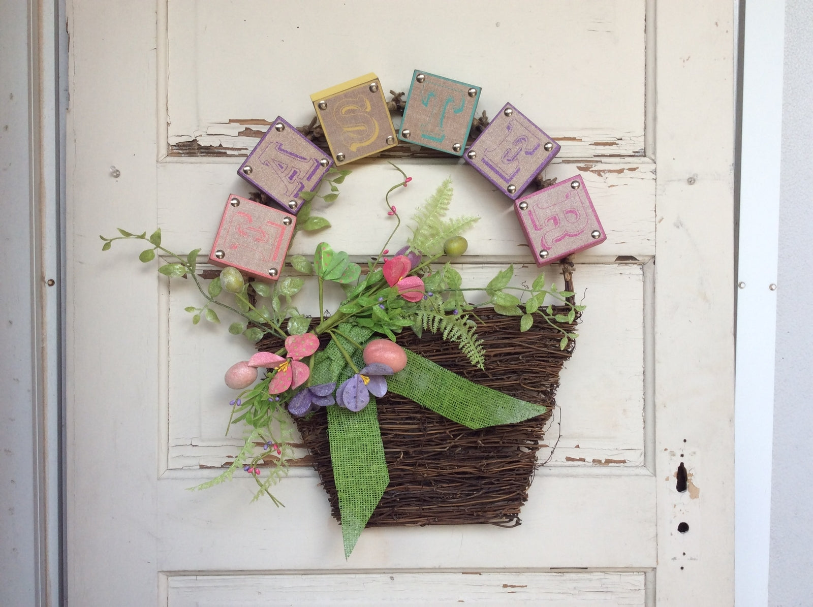 AGD Spring Easter Decor – Happy Easter Pink Glitter Grapevine Basket Wreath