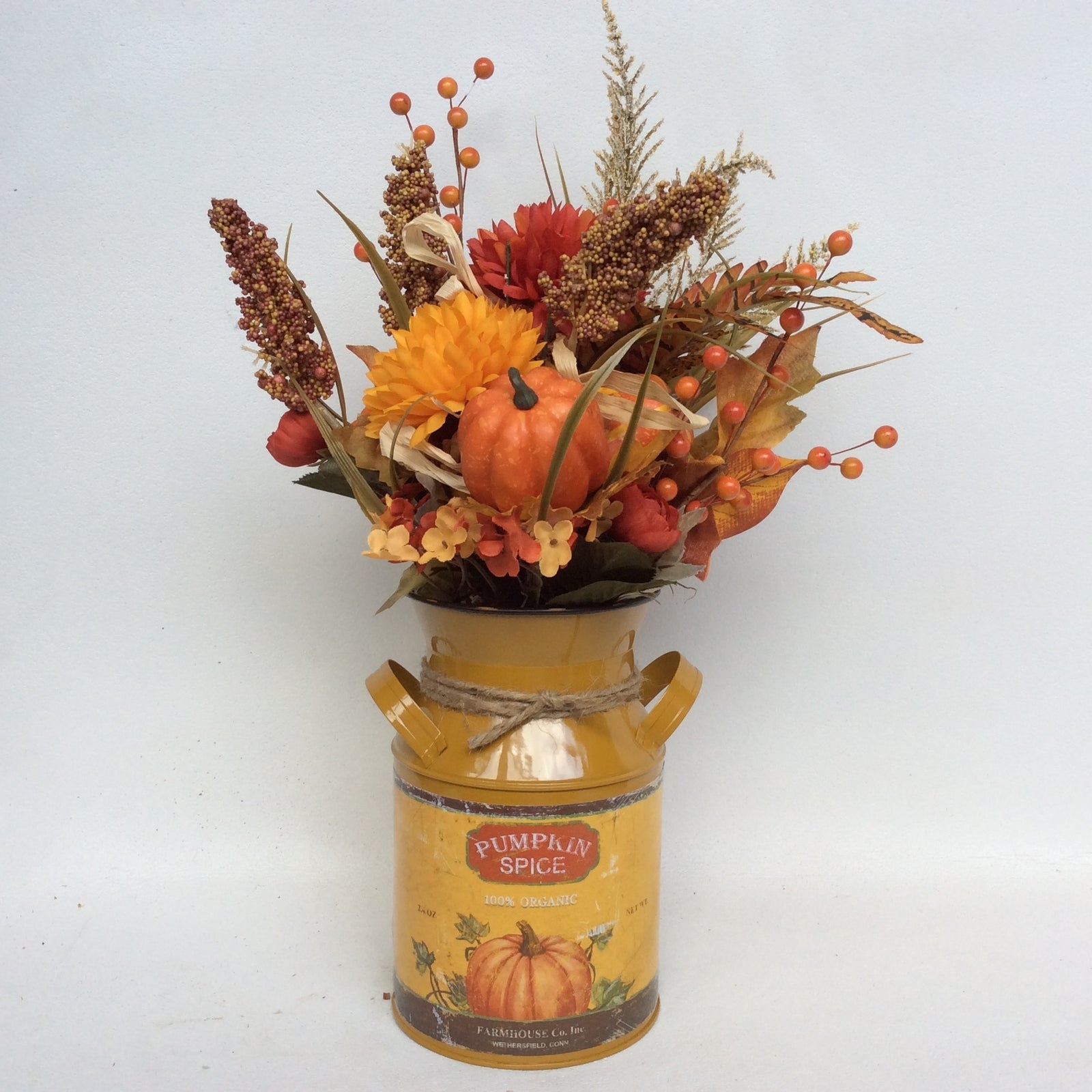 AGD Fall Decor - Pumpkin Spice Milk Can Filled Artificial Floral Display