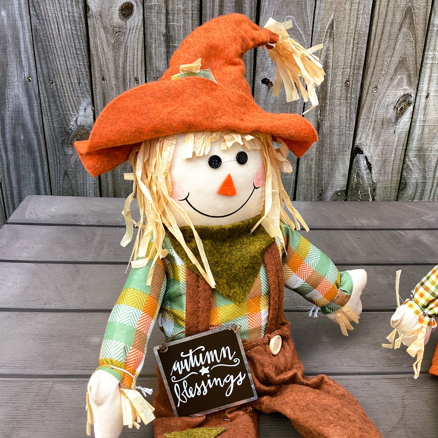 AGD Fall Decor - Sitting Dangle Legs Scarecrow Girl Boy Couple 2pc