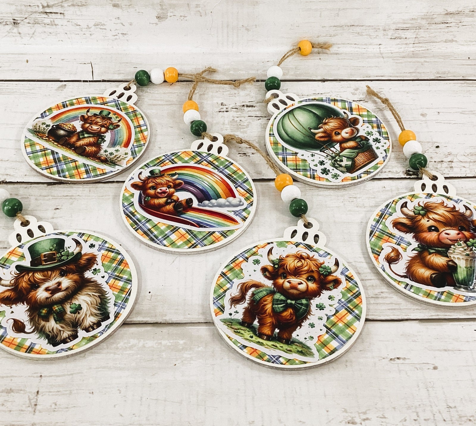 AGD St Patrick's Decor - Cute Highland Cow Ornaments 6pc Set